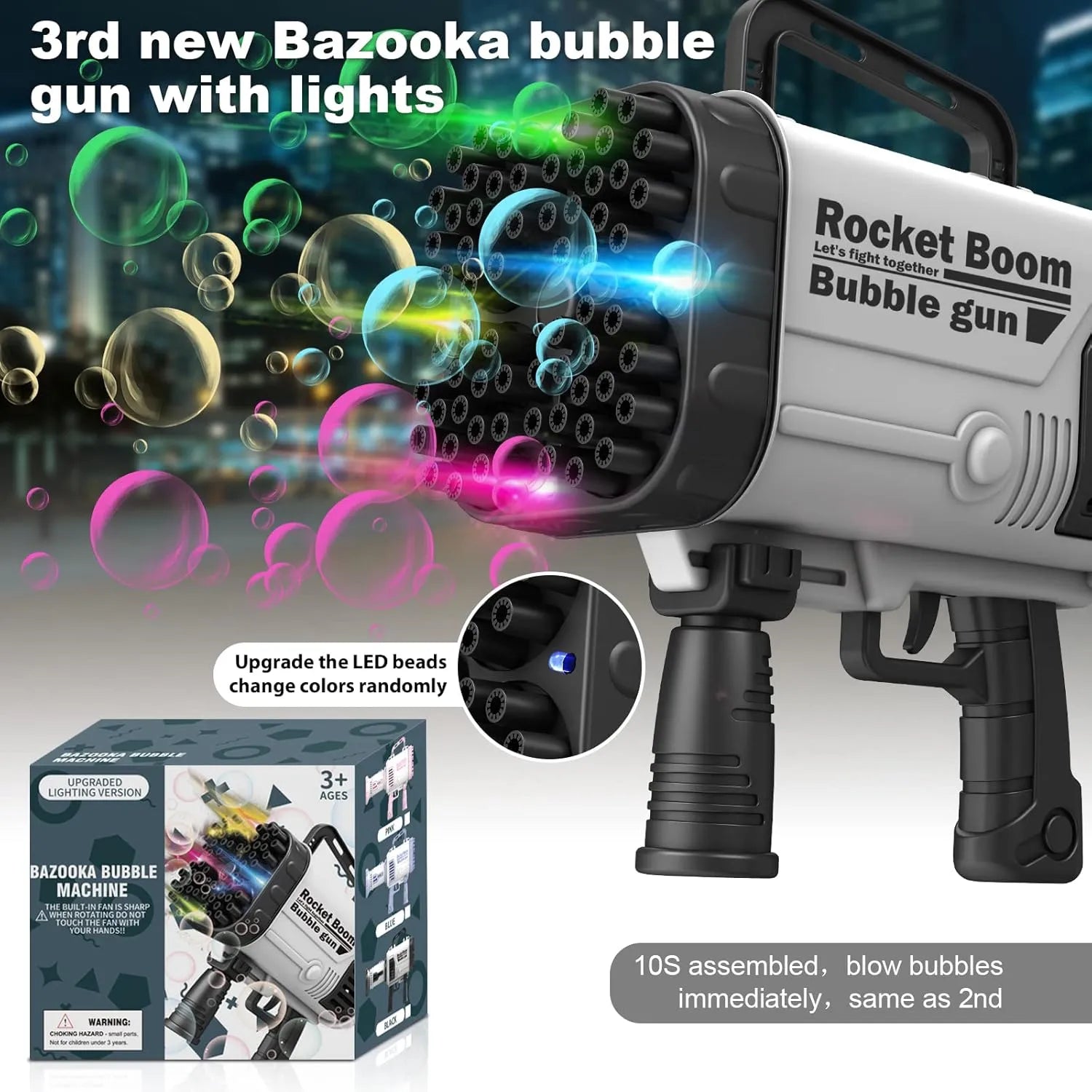 Rechargeable Bazooka Bubble Gun Wtih LED Lights By Zayraz 64 Holes Bazooka Bubble Gun for Adults & Kids