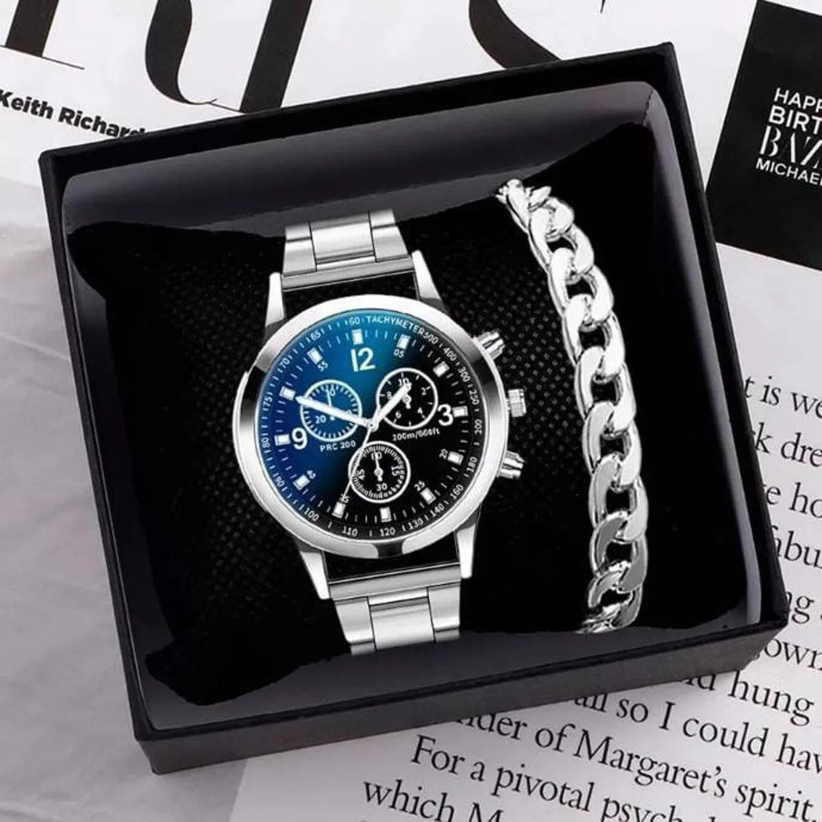 Pack of 2 Classic Luxury Watch for Men / Boys With Silver Hand/Wrist Bracelet Chain