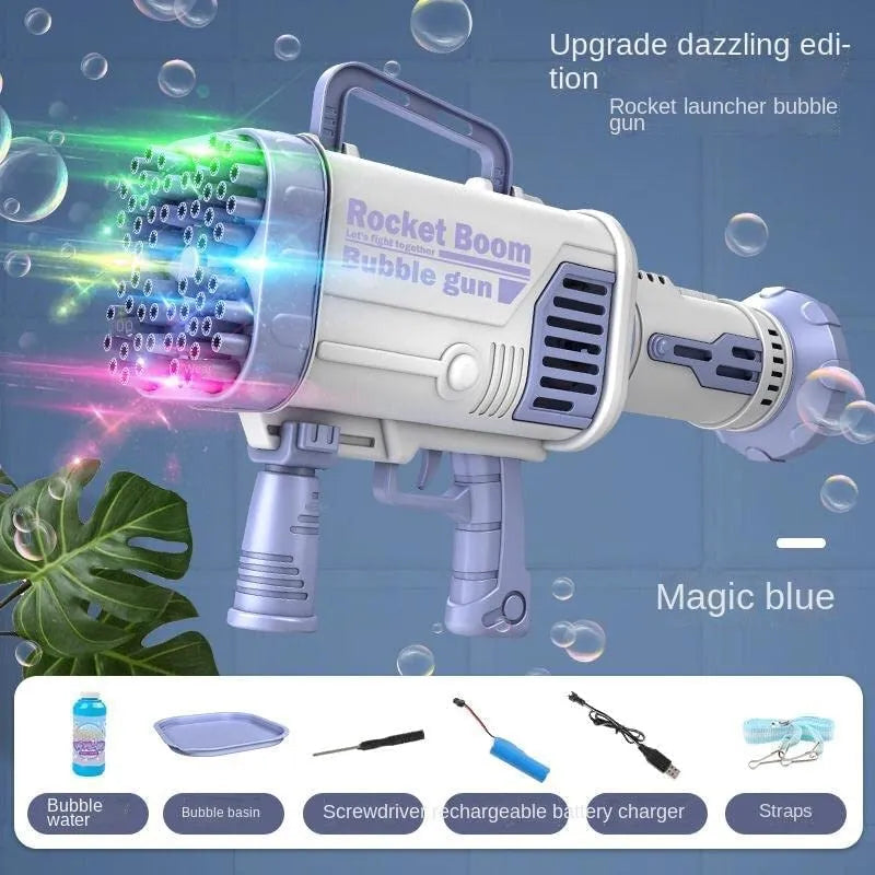 Rechargeable Bazooka Bubble Gun Wtih LED Lights By Zayraz 64 Holes Bazooka Bubble Gun for Adults & Kids
